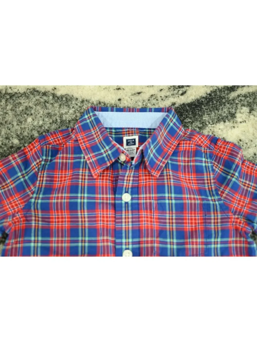 Janie and Jack Toddler Boys Plaid Button Front Shirt Blue Red 18-24 Months